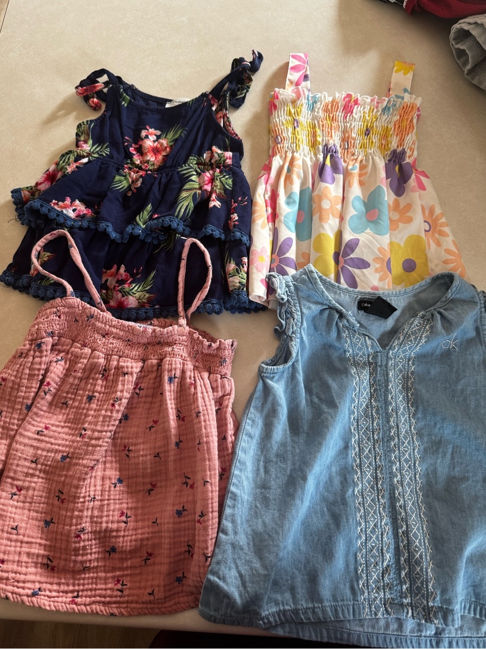 Children's Floral & Denim Tank Top Set - Blue, Pink, Multicolor
